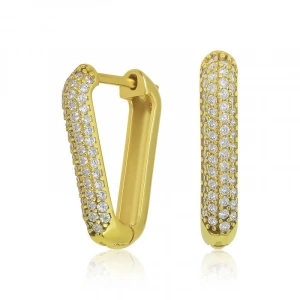 Kadın Gümüş Gold Beyaz Taşlı Üçgen Küpe