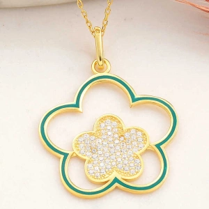 Kadın ​Gümüş Gold Çiçek Desenli Kadın Kolye