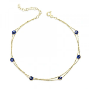 Kadın Gümüş Gold Çift Zincirli Nazar Halhal