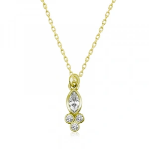 Kadın Gümüş Gold Çiğ Damlası Mekik Tektaş Bayan Kolye