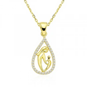 Kadın Gümüş Gold Damla Anne Çocuk Kolyesi