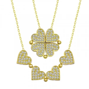 Kadın Gümüş Gold Kalpli Açılabilen Yonca Kadın Kolye