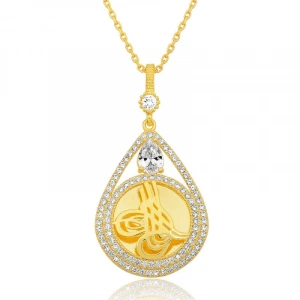 Kadın Gümüş Gold Kaplama Damla Tuğralı Kadın Kolye