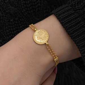 Kadın Gümüş Gold Kaplama Tuğralı Kadın Bileklik