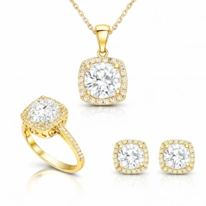 Kadın Gümüş Gold Kare Montür Kadın Set