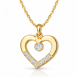 Kadın Gümüş Gold Minik Kalpli Tektaş Kadın Kolye