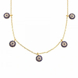 Kadın Gümüş Gold Nazarlı Şans Bayan Kolye