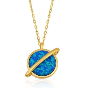 Kadın Gümüş Gold Opal Taşlı Gezegen Bayan Kolye