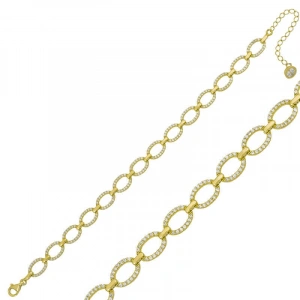 Kadın Gümüş Gold Oval Taşlı Bayan Bileklik