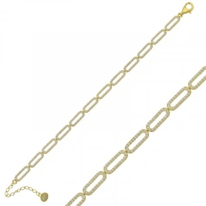 Kadın Gümüş Gold Oval Taşlı Bayan Bileklik