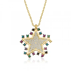 Kadın Gümüş Gold Parlayan Yıldız Kolye
