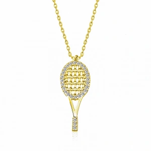 Kadın Gümüş Gold Tenis Raketi Bayan Kolye