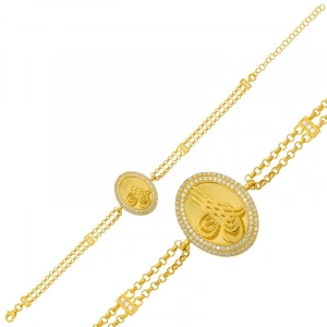 Kadın Gümüş Gold Tuğralı Bayan Bileklik