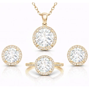 Kadın Gümüş Gold Yuvarlak Montür Tek Taş Kadın Set