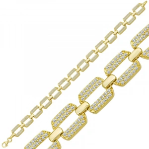 Kadın Gümüş Gold Zirkon Taşlı Kadın Bileklik