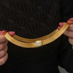 Kadın Gümüş Gold Zirkon Taşlı Trabzon Hasır Kadın Kolye