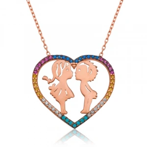 Kadın Gümüş İki Aşık Kalpli Bayan Kolye