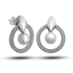 Kadın Gümüş İnci Çember Kadın Küpe