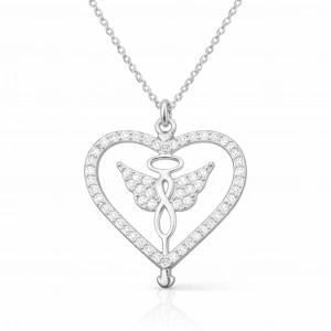 Kadın Gümüş Kalp İçinde Kanatlı Sonsuzluk Kolye