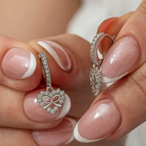 Kadın Gümüş Kalp Kurdele Sallantılı Kadın Küpe