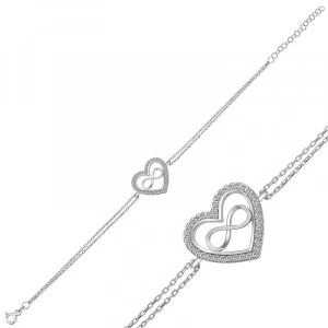 Kadın Gümüş Kalp Sonsuzluk Bayan Bileklik