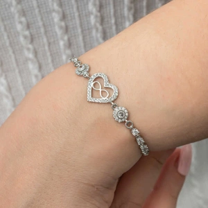 Kadın Gümüş Kalp Sonsuzluk Kadın Su Yolu Bileklik