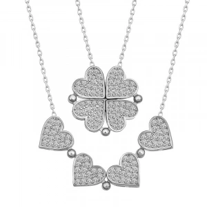 Kadın Gümüş Kalpli Açılabilen Yonca Kadın Kolye