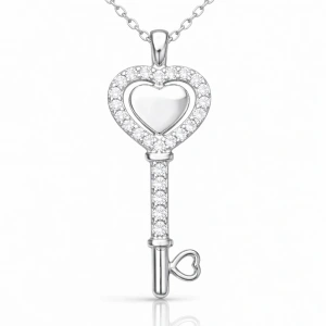 Kadın Gümüş Kalpli Anahtar Kadın Kolye