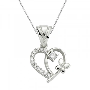 Kadın Gümüş Kalpli Bayan Kolye