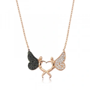 Kadın Gümüş Kalpli Melek Bayan Kolye