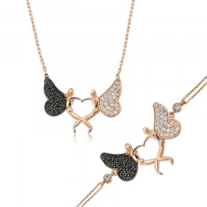 Kadın Gümüş Kalpli Melek Bayan Set