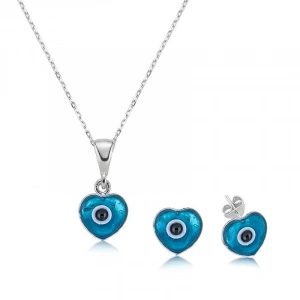 Kadın Gümüş Kalpli Nazar Bayan Set