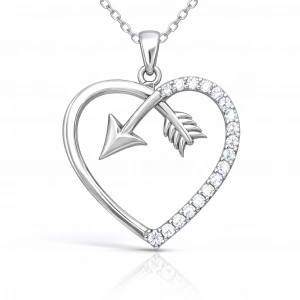 Kadın Gümüş Kalpli Ok Kadın Kolye