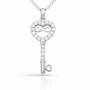 Kadın Gümüş Kalpli Sonsuzluk Anahtar Kadın Kolye