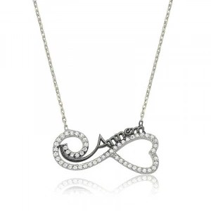 Kadın Gümüş Kalpli Sonsuzluk Annem Kolye