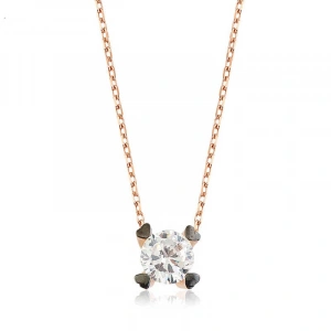 Kadın Gümüş Kalpli Tek Taş Bayan Kolye