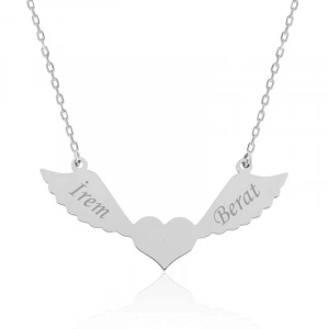 Kadın Gümüş Kanatlı Kalp İsimli Bayan Kolye