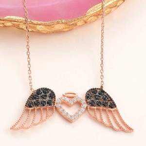 Kadın Gümüş Kanatlı Kalp Kadın Kolye