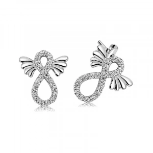 Kadın Gümüş Kanatlı Sonsuzluk Çivili Küpe