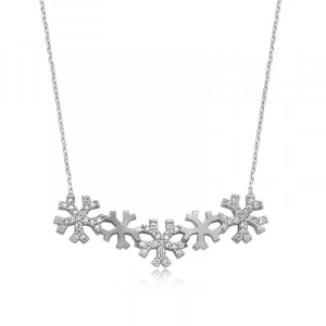 Kadın Gümüş Kar Taneleri Bayan Kolye