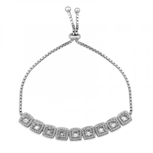 Kadın Gümüş Kare Baget Taşlı Asansörlü Bileklik