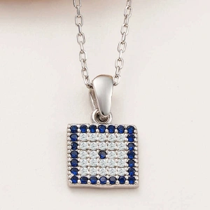 Kadın Gümüş Kare Nazar Kadın Kolye