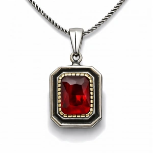 Kadın Gümüş Kırmızı Taşlı Dikdörtgen Kadın Kolye