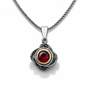 Kadın Gümüş Kırmızı Taşlı Gül Model Kadın Kolye