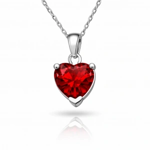 Kadın Gümüş Kırmızı Taşlı Kalpli Kadın Kolye