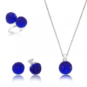 Kadın Gümüş Lacivert Kristal Taşlı Bayan Set