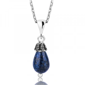 Kadın Gümüş Lapis Doğal Taş Bayan Kolye