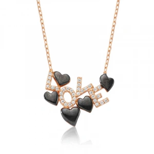 Kadın Gümüş Love Yazılı Kalpli Bayan Kolye