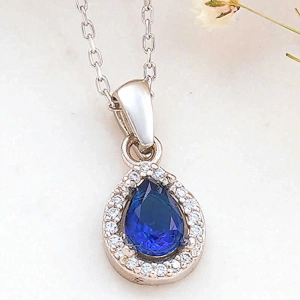 Kadın Gümüş Mavi Damla Zirkon Taşlı Kadın Kolye