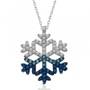 Kadın Gümüş Mavi Taşlı Kar Tanesi Kadın Kolye